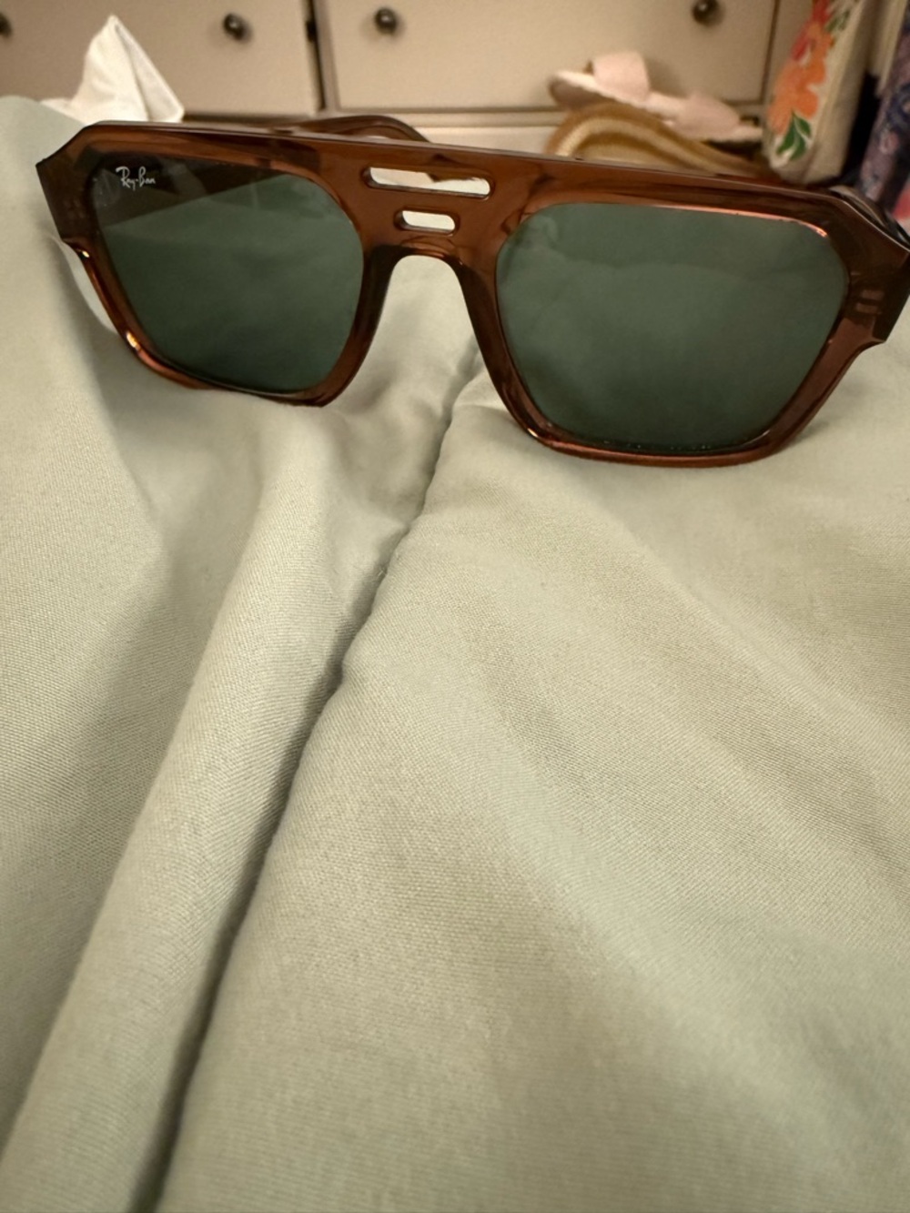 Ray-Ban Brown Frame Green Lens Sporty Shield Sunglasses